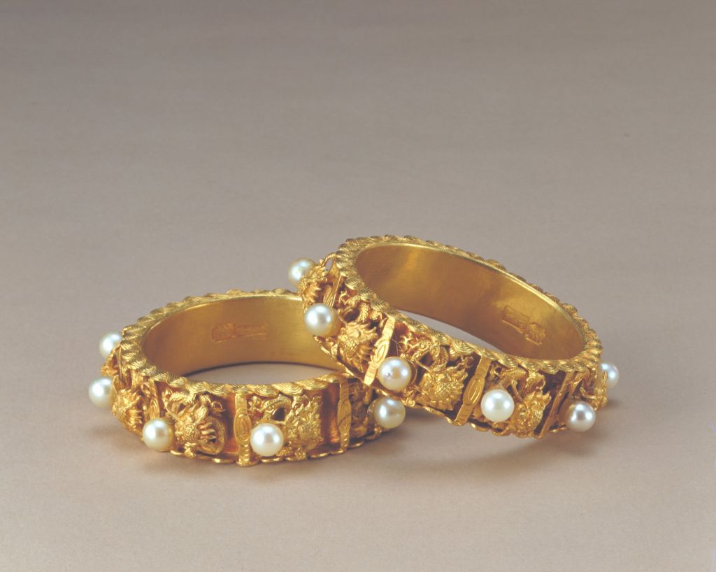 图片[1]-Gold inlaid nine dragon pearl bracelet-China Archive